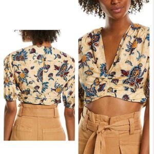 A.L.C Rylan Printed Puff Sleeve Crop Top Floral Cotton Poplin Blouse $250